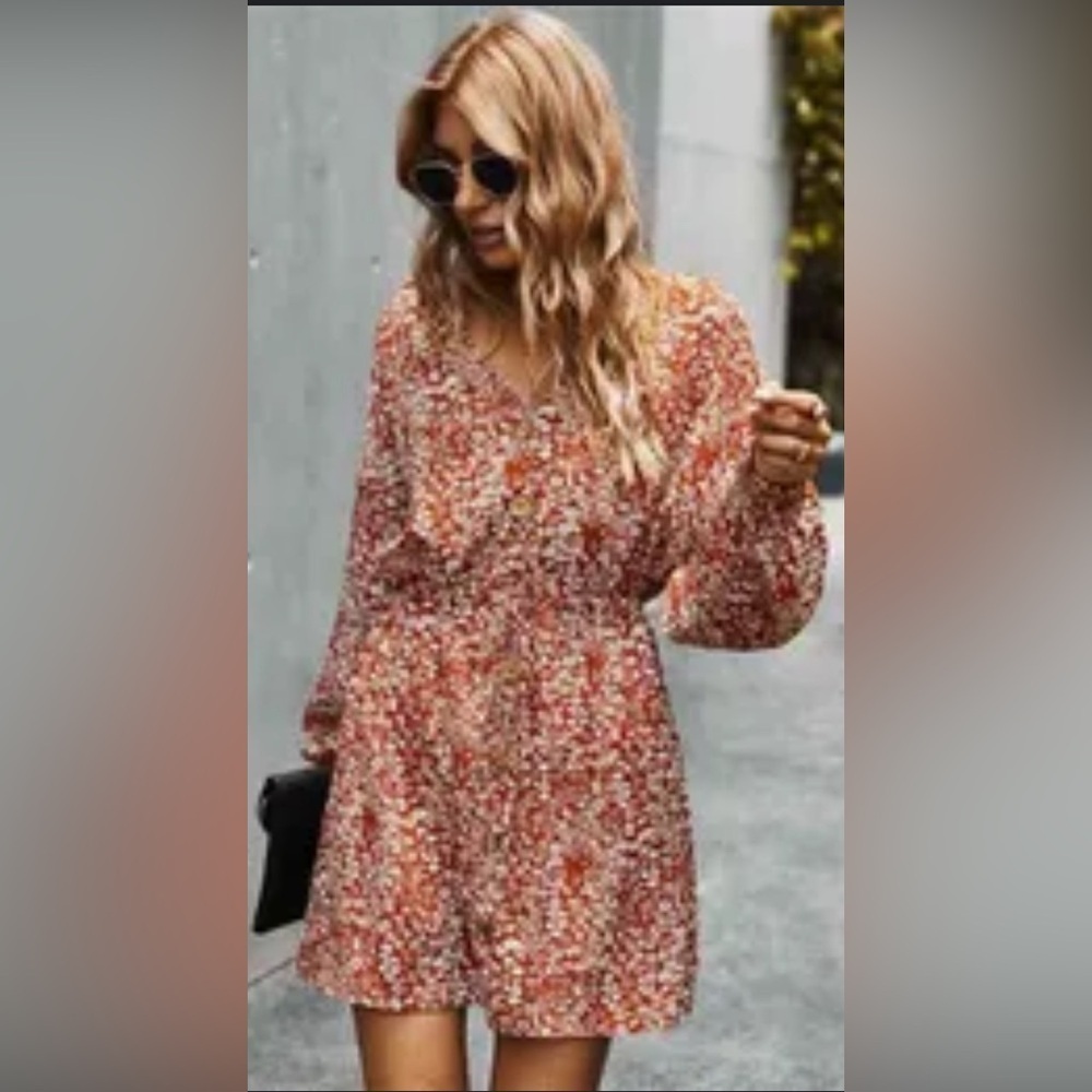 For good women’s mini dress floral print puffy long sleeves size S